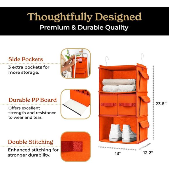 3 Shelf Hanging Closet Organizer  Storage Shelves Hanging Organizer for Closet - Picture 5 of 5